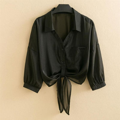 Alba Sheer Tie-Front Shirt