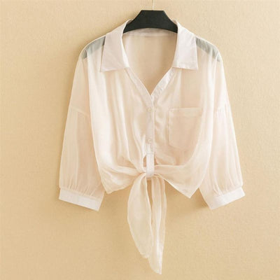Alba Sheer Tie-Front Shirt