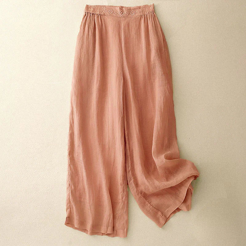 Alba Embroidered Linen Palazzo Pants
