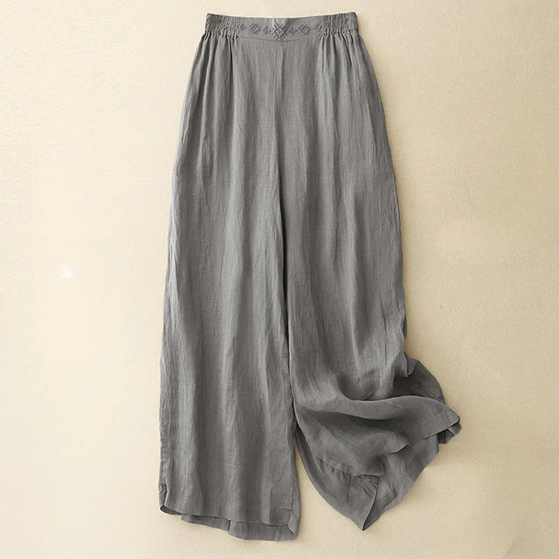 Alba Embroidered Linen Palazzo Pants