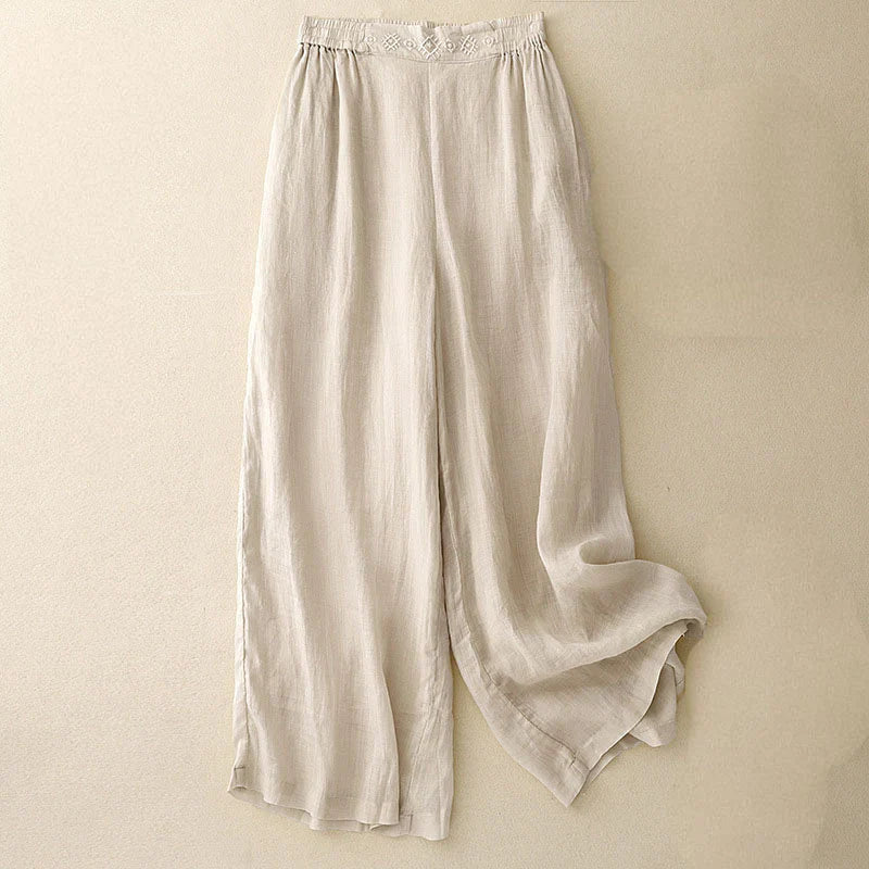 Alba Embroidered Linen Palazzo Pants