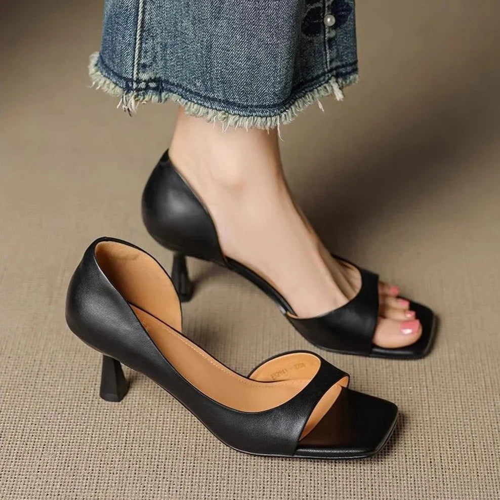Valeria Leather Mid-Heel Pumps