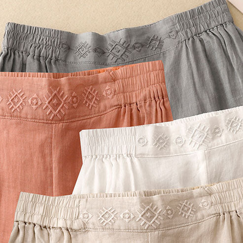 Alba Embroidered Linen Palazzo Pants