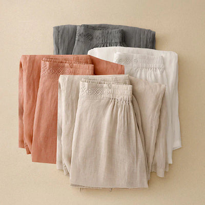 Alba Embroidered Linen Palazzo Pants