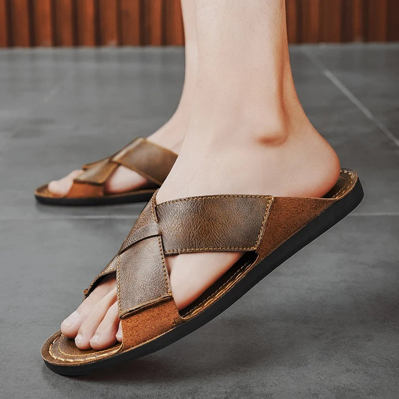 Aurelio Cross Leather Sandals