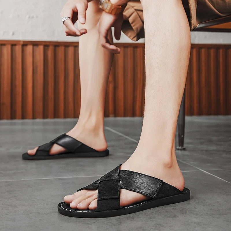 Aurelio Cross Leather Sandals