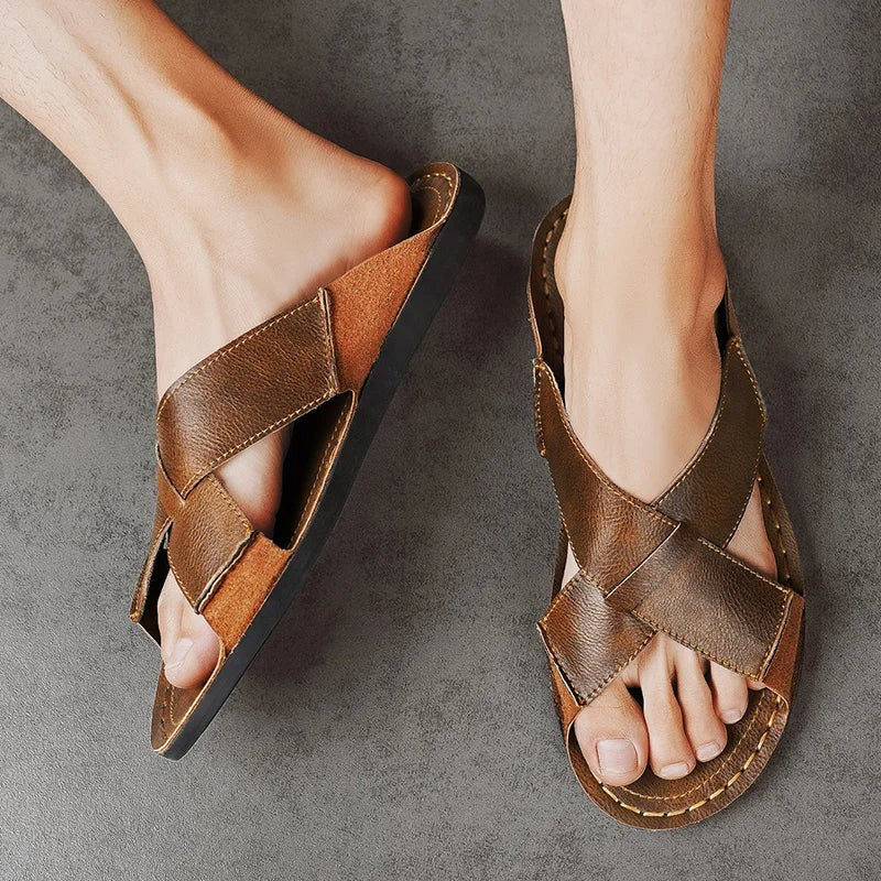 Aurelio Cross Leather Sandals